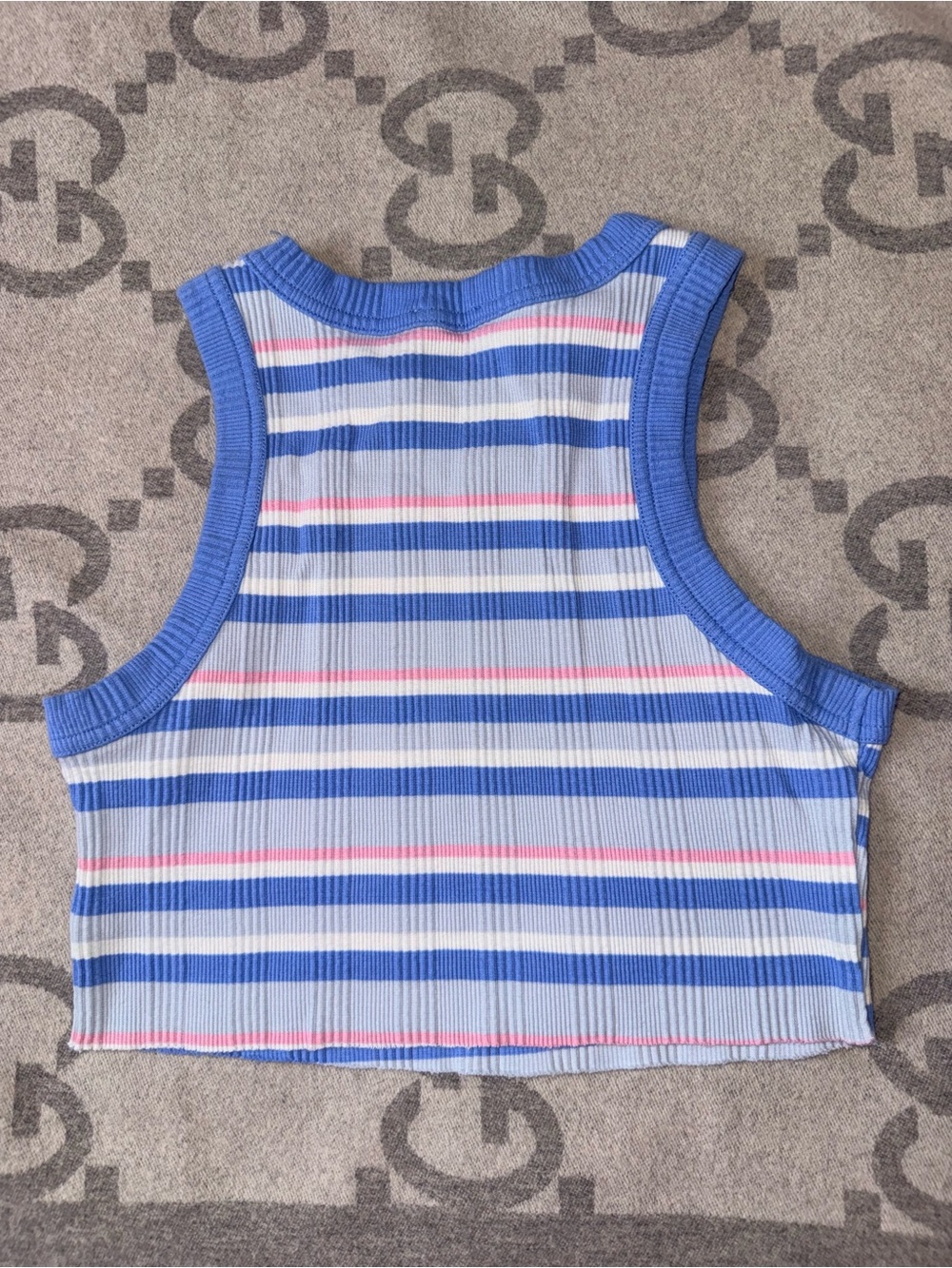 Ardene Cotton Blue and Pink Striped Ribbed Crop Tank Top - Picture 7 of 7